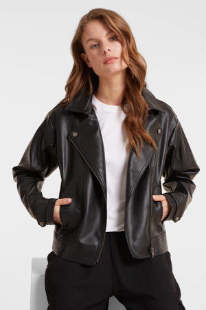 imitatieleren bikerjack zwart
