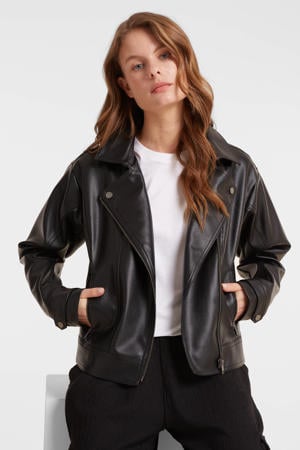 imitatieleren bikerjack zwart