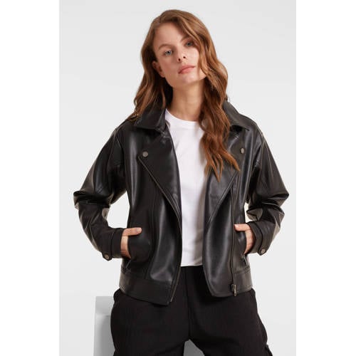 anytime imitatieleren bikerjack zwart afbeelding