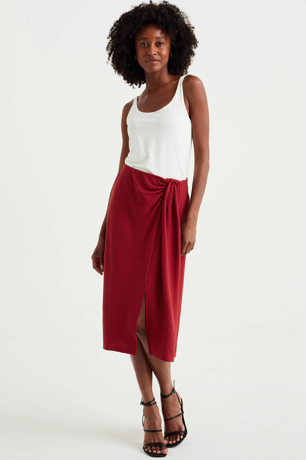 Bbonlinedress Dames vintage zomer casual A-lijn midi-rok elastische brede taille uitlopende rok met riem, Bourgondy, L