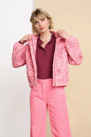 quilted jasje met all over print roze