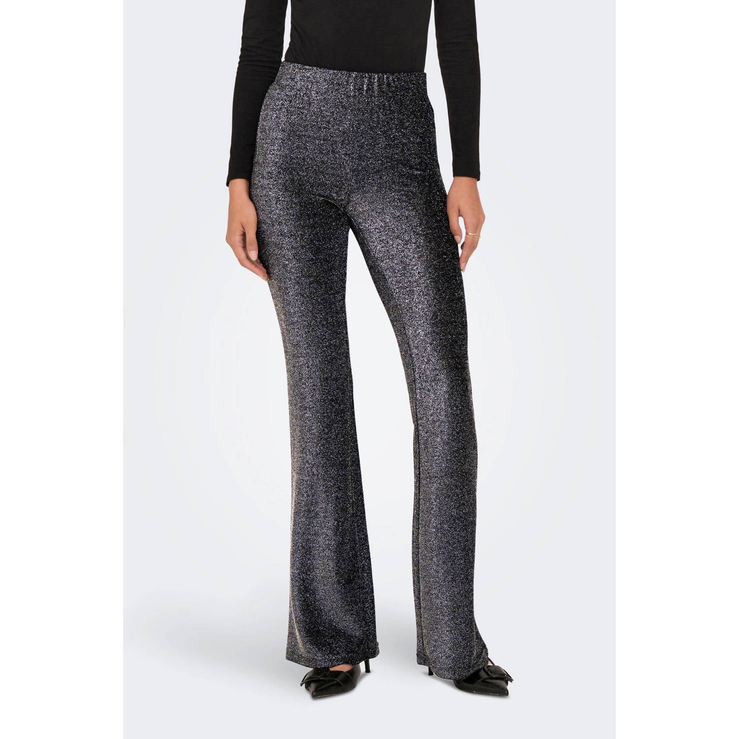 ONLY flared broek ONLJOSE met glitters antraciet