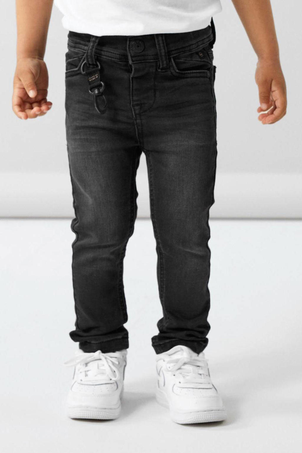 Zwarte jongens NAME IT MINI slim fit jeans black met regular waist en effen