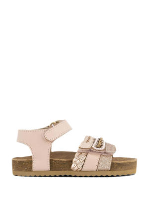   leren sandalen met glitters en kralen lichtroze