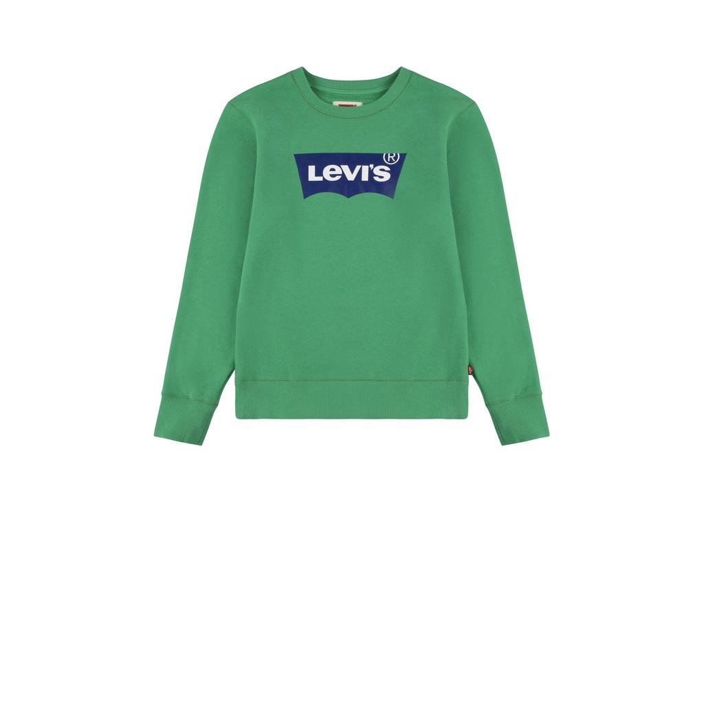 Groene jongens Levi's Kids sweater Batwing met logo dessin, lange mouwen en ronde hals