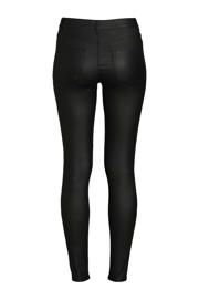 thumbnail: Zwarte dames ONLY coated high waist skinny broek met rits- en knoopsluiting en effen