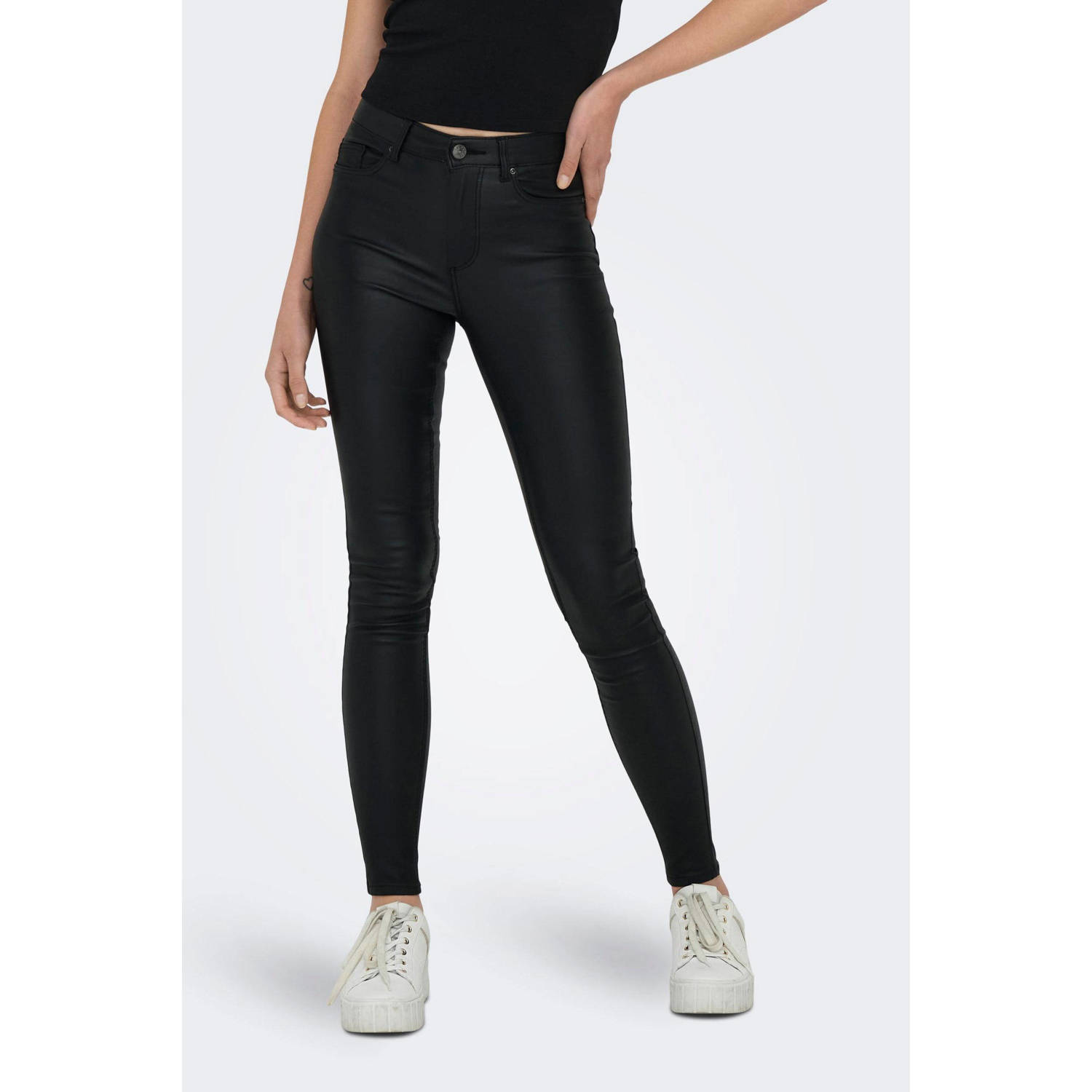 ONLY coated high waist skinny broek ONLALIDA zwart