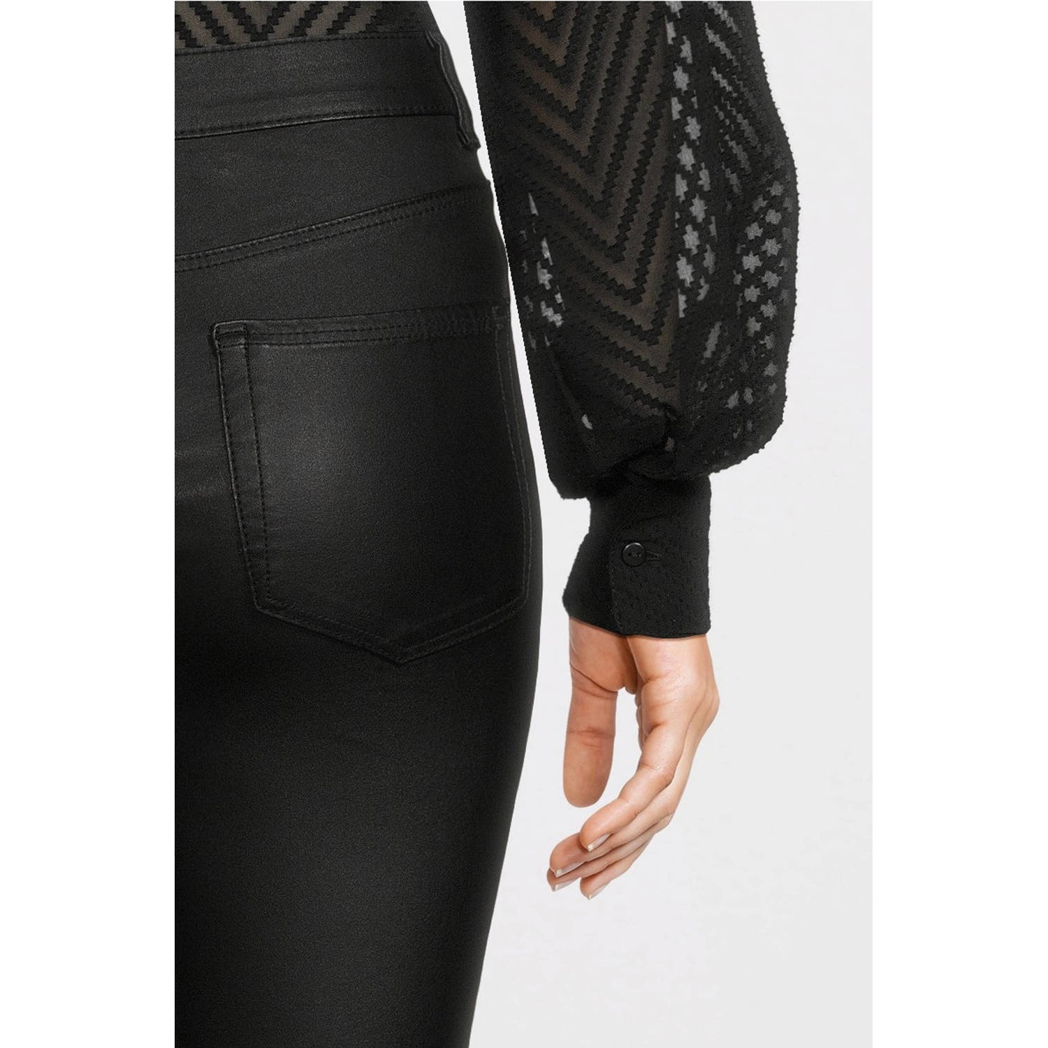 ONLY coated high waist skinny broek ONLALIDA zwart