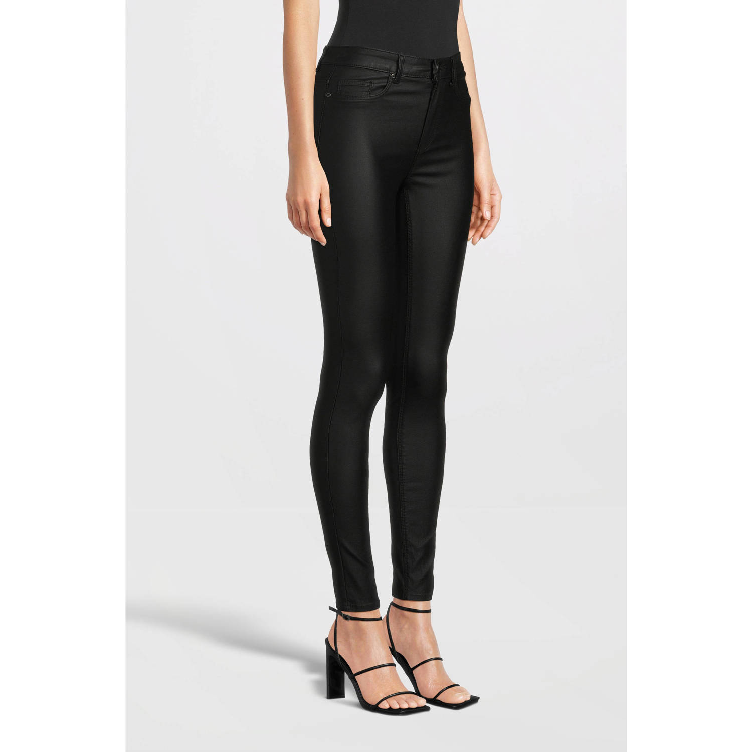 ONLY coated high waist skinny broek ONLALIDA zwart