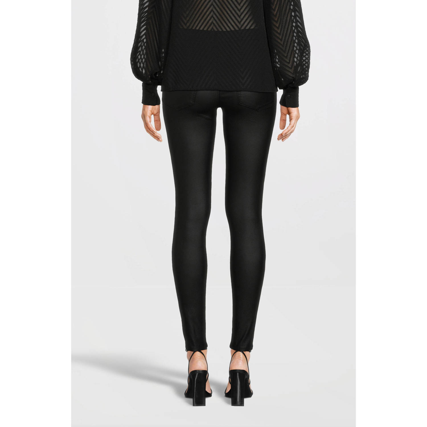 ONLY coated high waist skinny broek ONLALIDA zwart