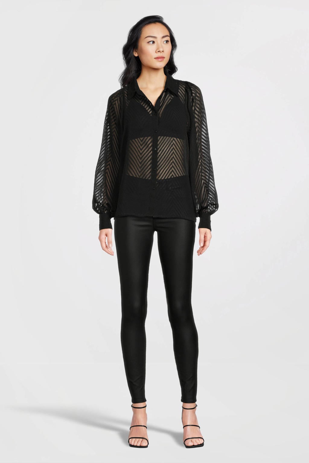 ONLY coated high waist skinny broek ONLALIDA zwart