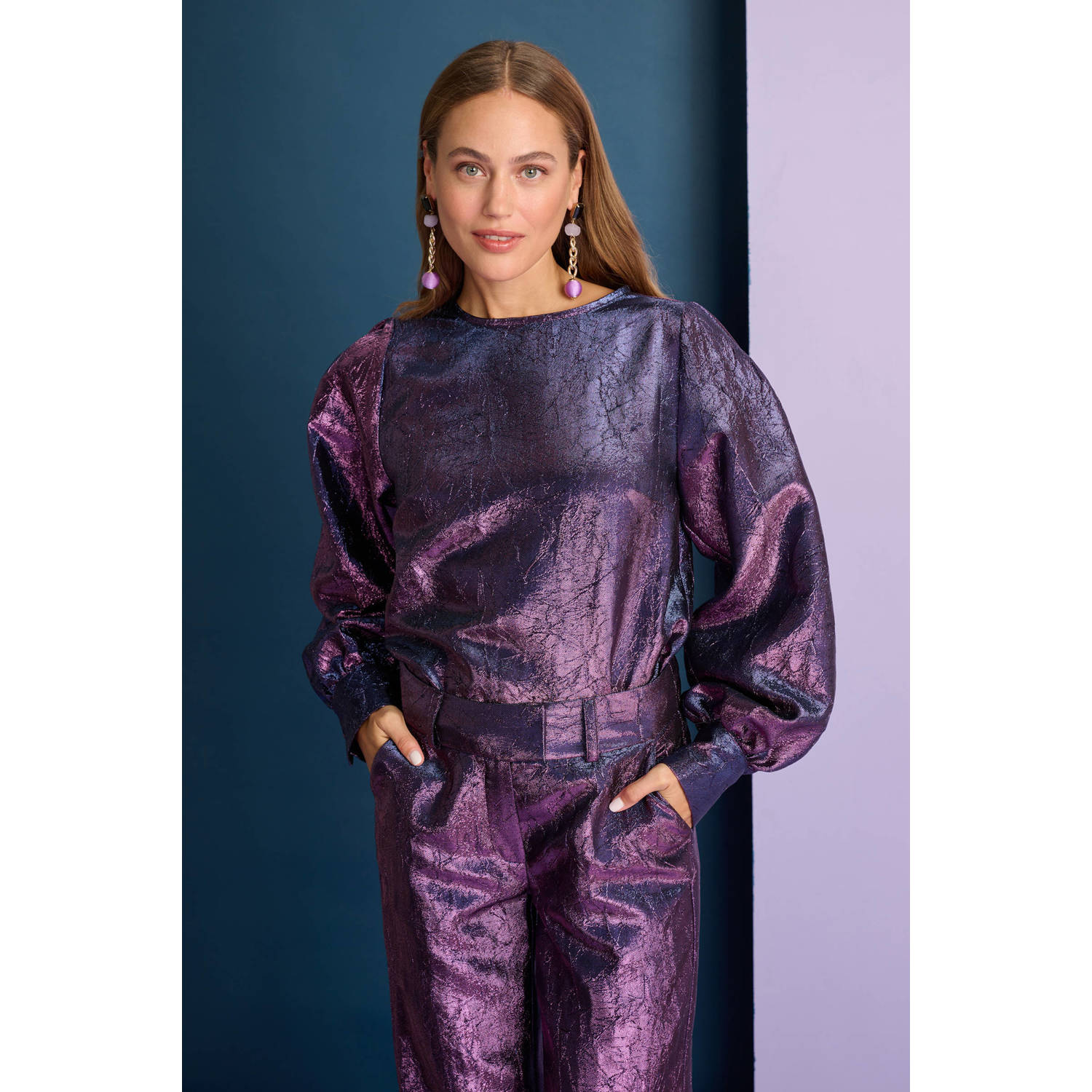 Pom Amsterdam Lange Mouw Top Stardust Violet Purple Dames