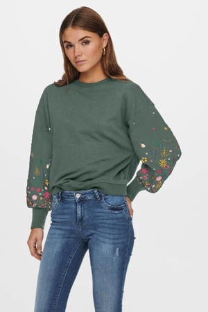gebloemde sweater donkergroen