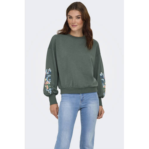 ONLY gebloemde sweater ONLBROOKE groen afbeelding