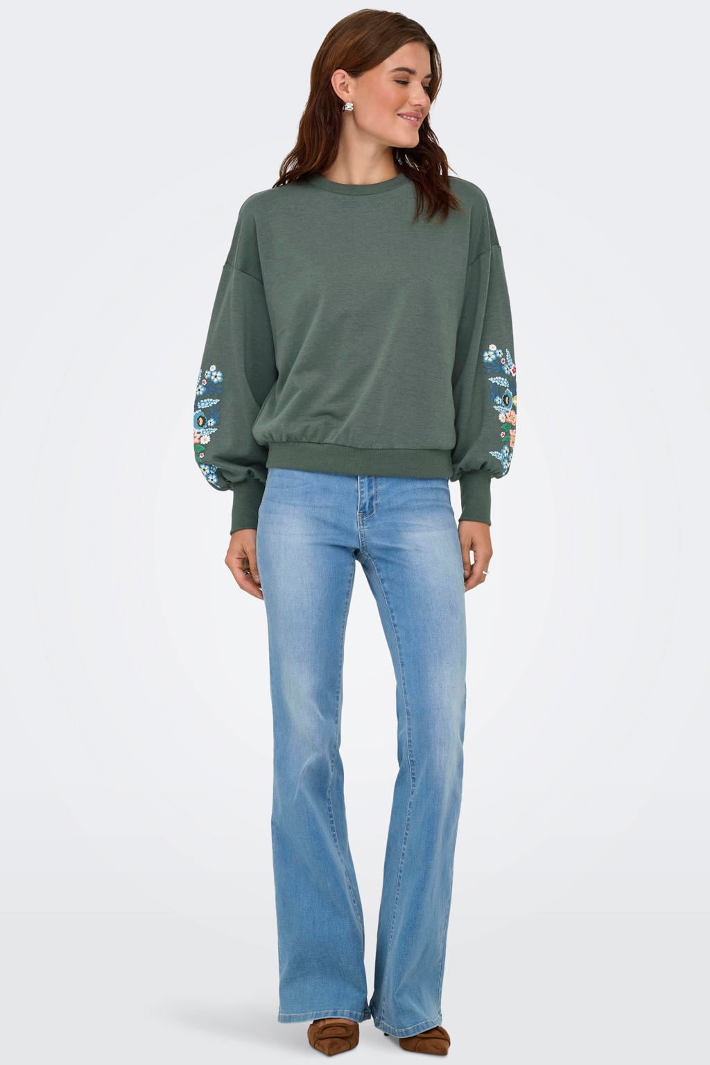 ONLY gebloemde sweater donkergroen