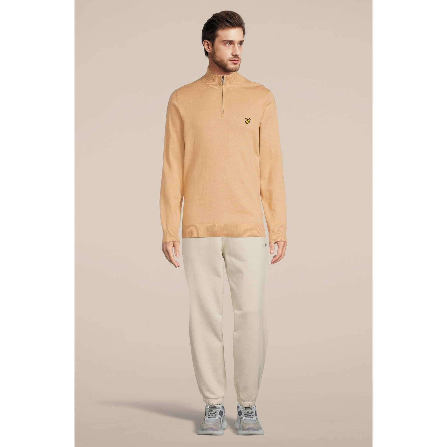 Lyle & Scott fijngebreide trui met logo cairngorms khaki