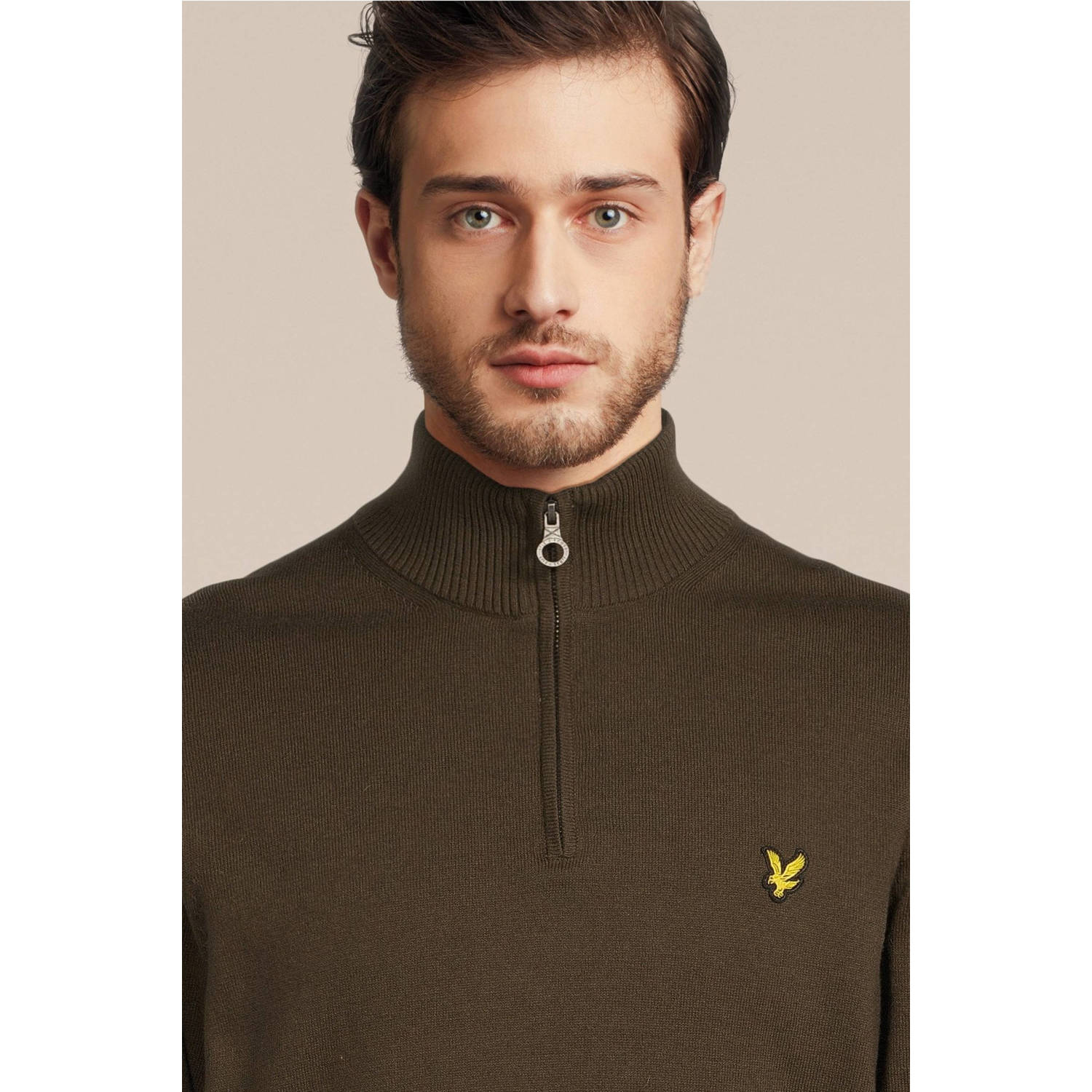 Lyle & Scott fijngebreide trui met logo olive