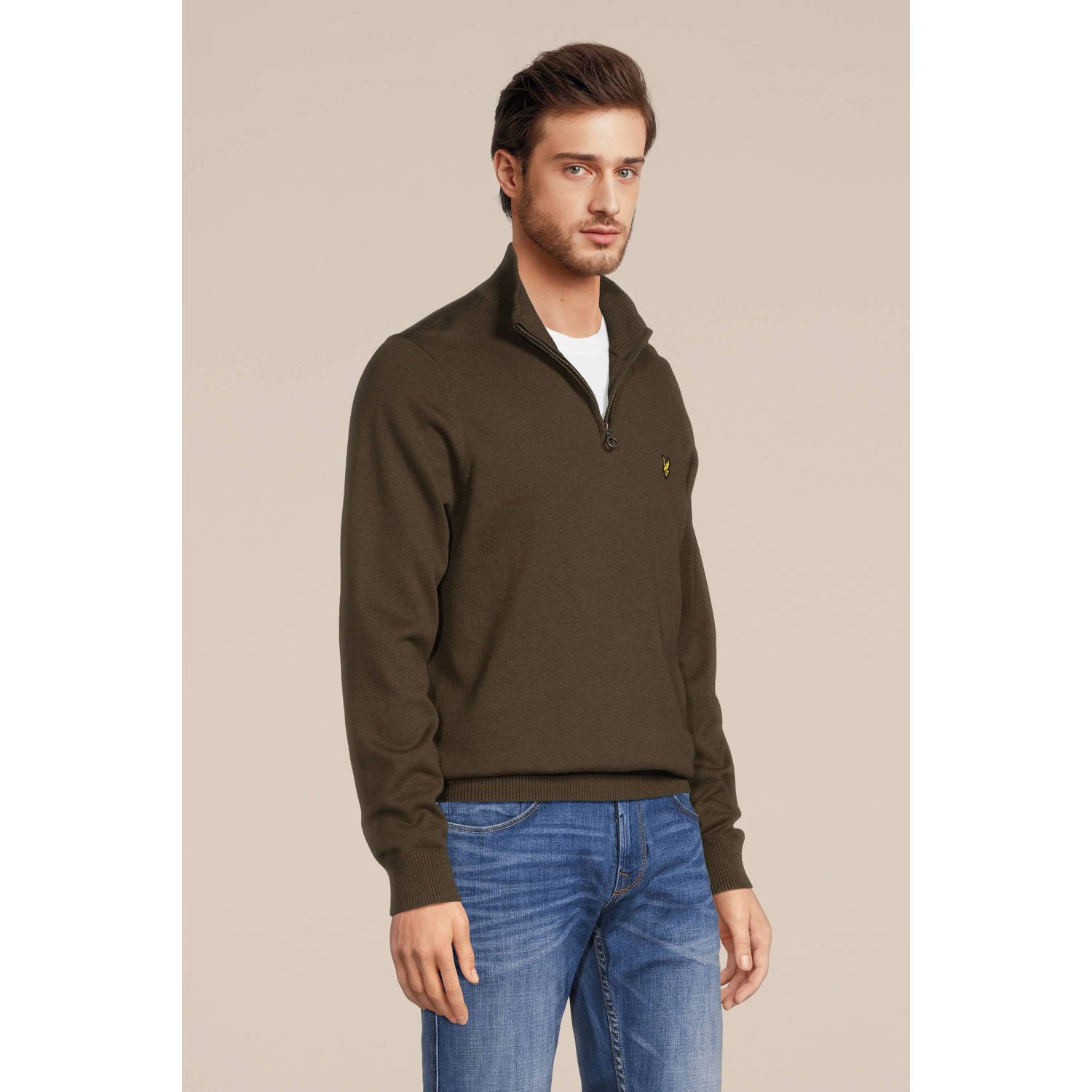 LYLE & SCOTT Heren Truien & Vesten Cotton Merino Quarter Zip Jumper Olijf