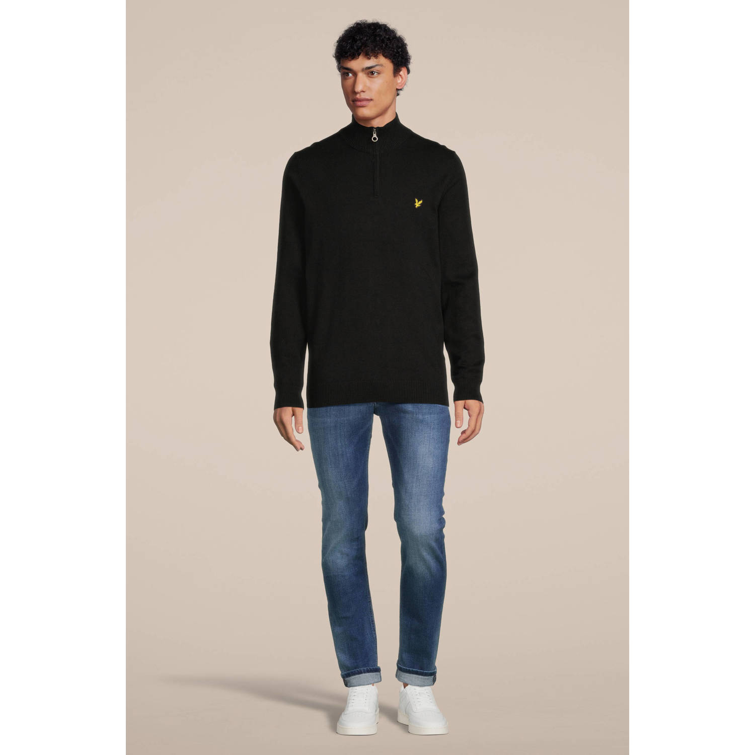 Lyle & Scott fijngebreide trui met logo jet black