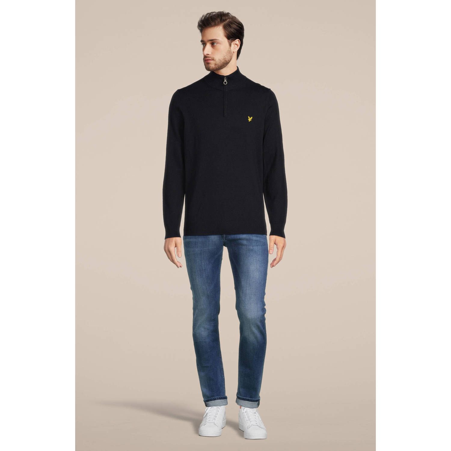 Lyle & Scott fijngebreide trui met logo dark navy