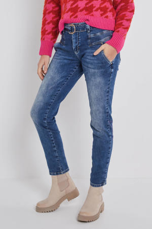 high waist tapered fit jeans Bowie (Belt) Daily Denims medium blue denim