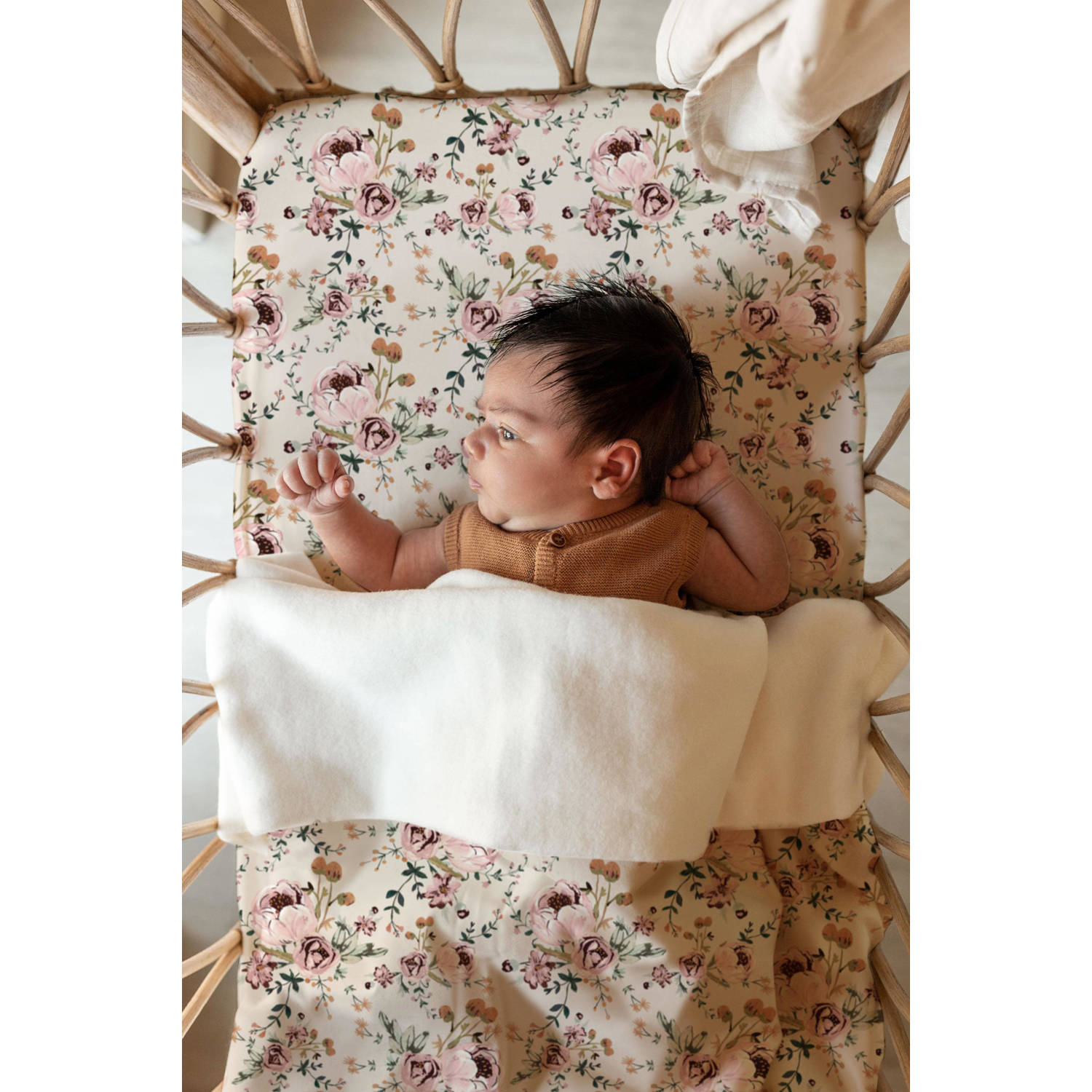 Yumi Baby wieglaken Blamy Babylaken Ecru Bloemen