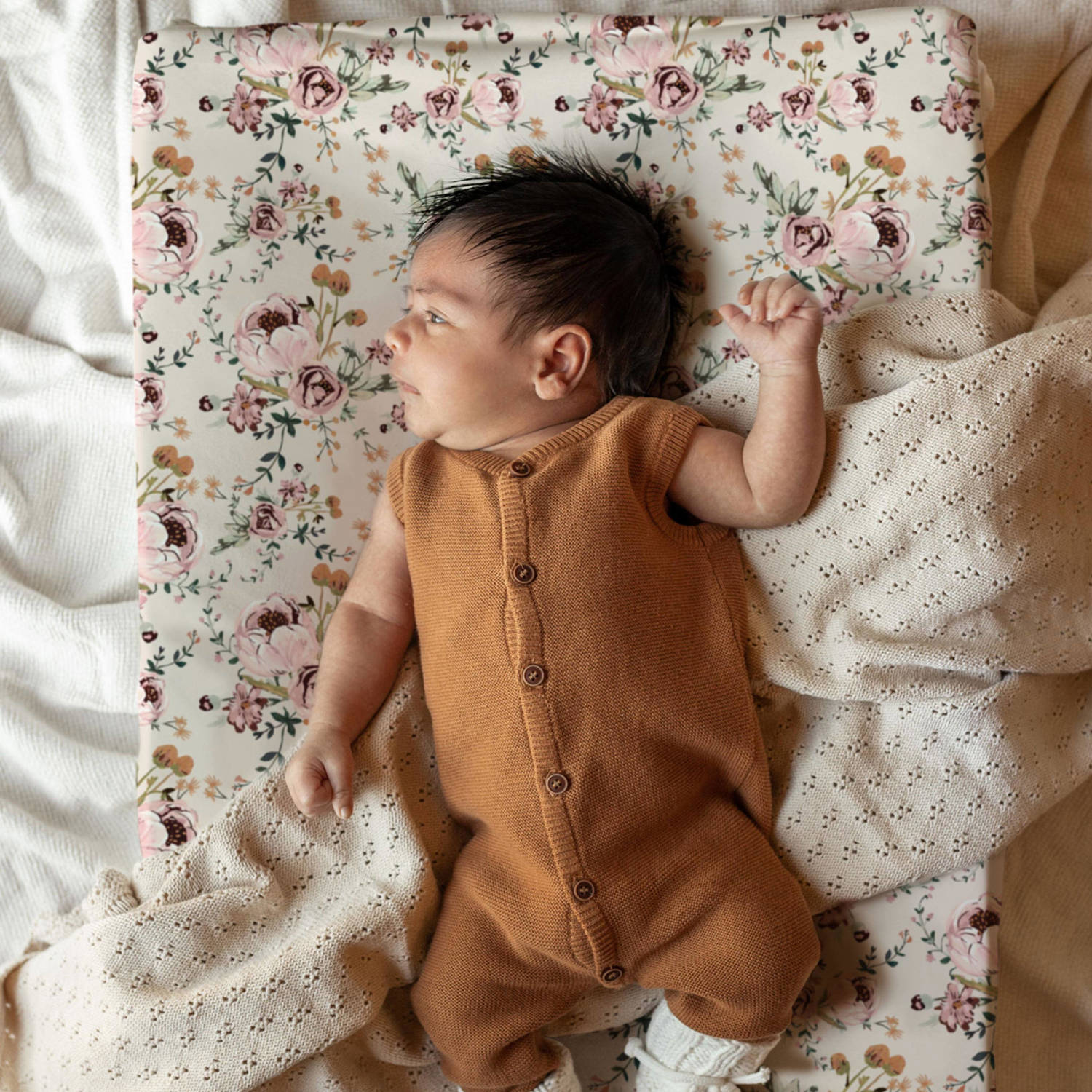 Yumi Baby aankleedkussenhoes 40x70 cm Blamy Ecru Bloemen