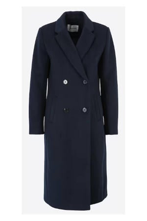 jas Odelia long coat met wol donkerblauw
