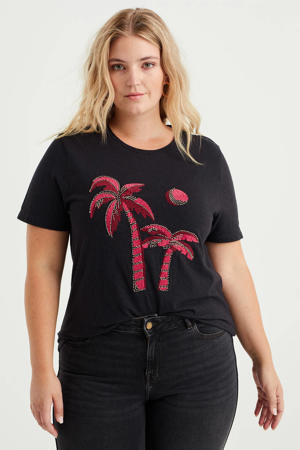 T-shirt met printopdruk zwart/roze