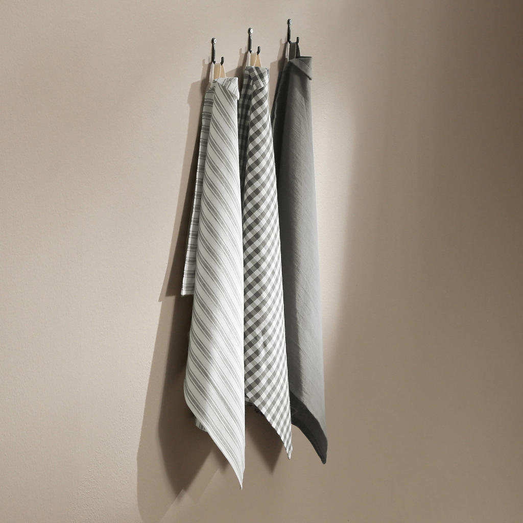 NOUS Living theedoek donkergrijs (50x70 cm) (set van 3)