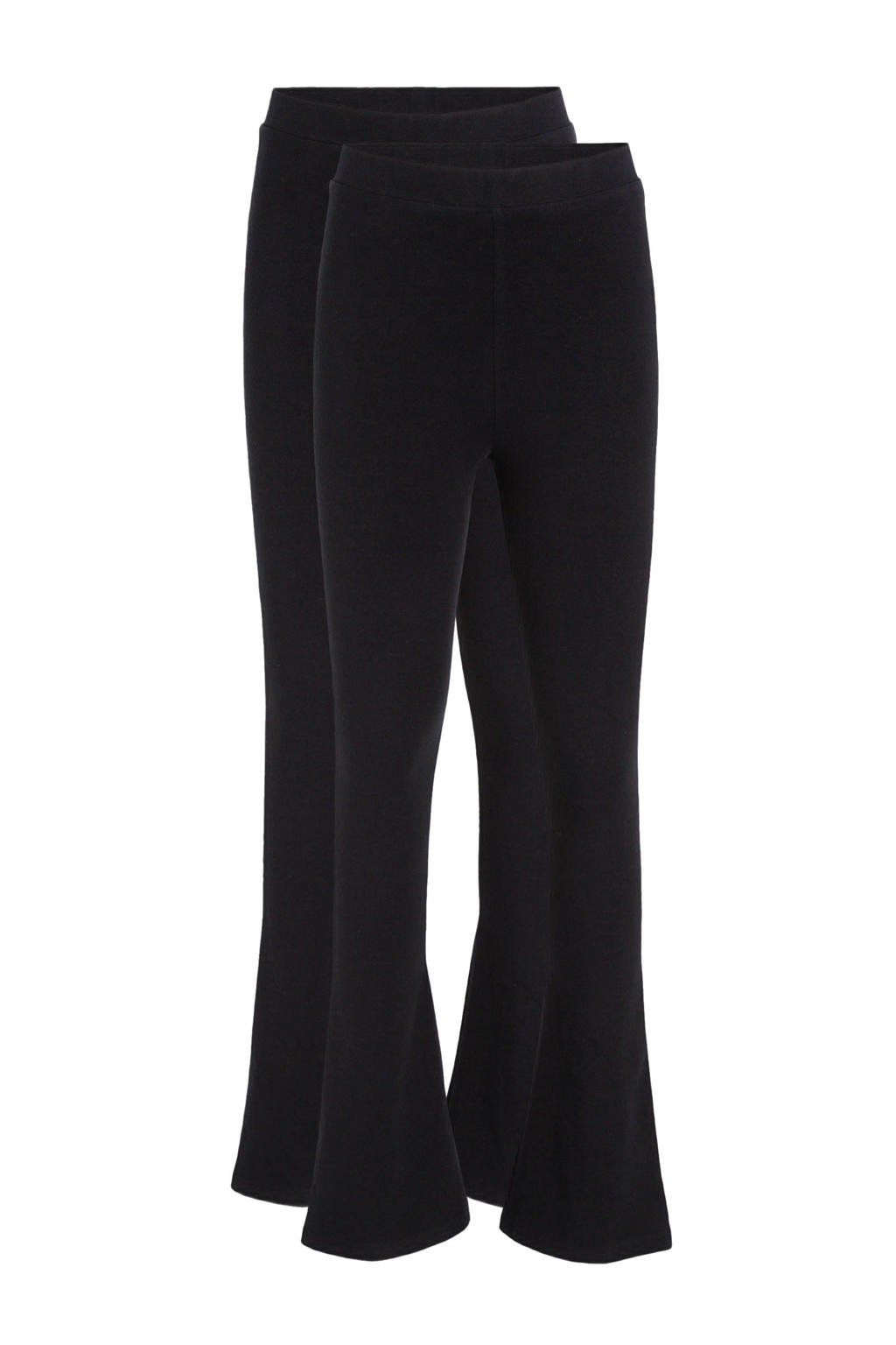 Set van 2 zwarte meisjes Anytime flared legging van katoen met elastische tailleband en effen