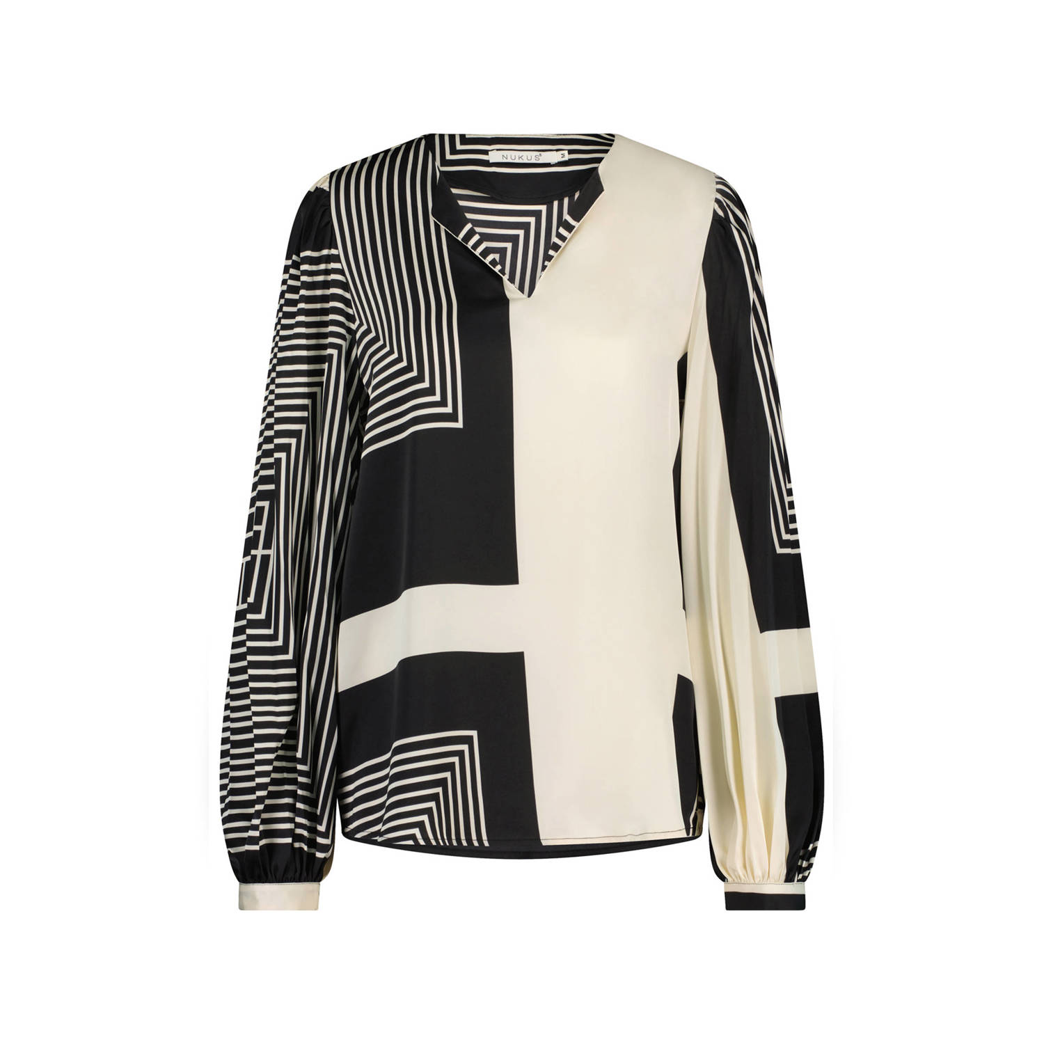 NUKUS top Gabriella met all over print zwart ecru