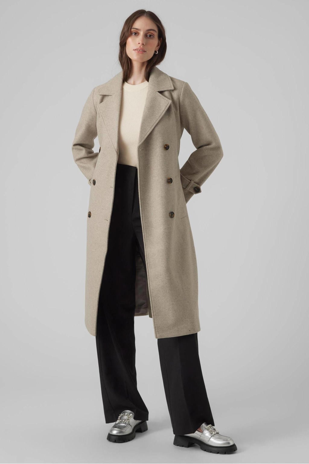 VERO MODA x Wehkamp gemêleerde trenchcoat jas VMFORTUNEVEGA van polyester beige