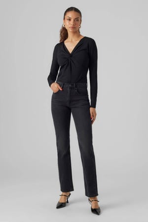 cropped high waist straight fit jeans VMHAILEY black denim