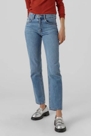 cropped high waist straight fit jeans VMHAILEY medium blue denim