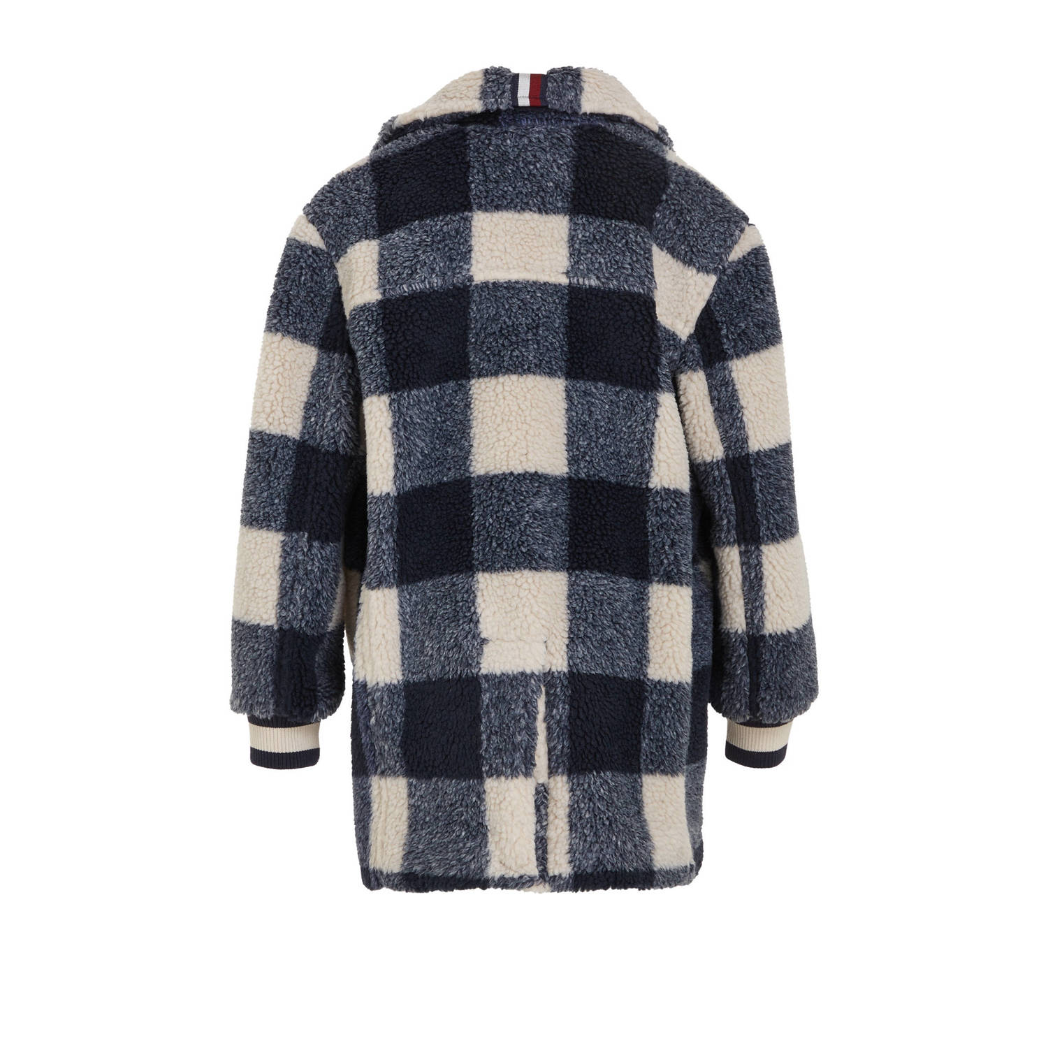 Tommy Hilfiger geruite teddy winterjas donkerblauw beige