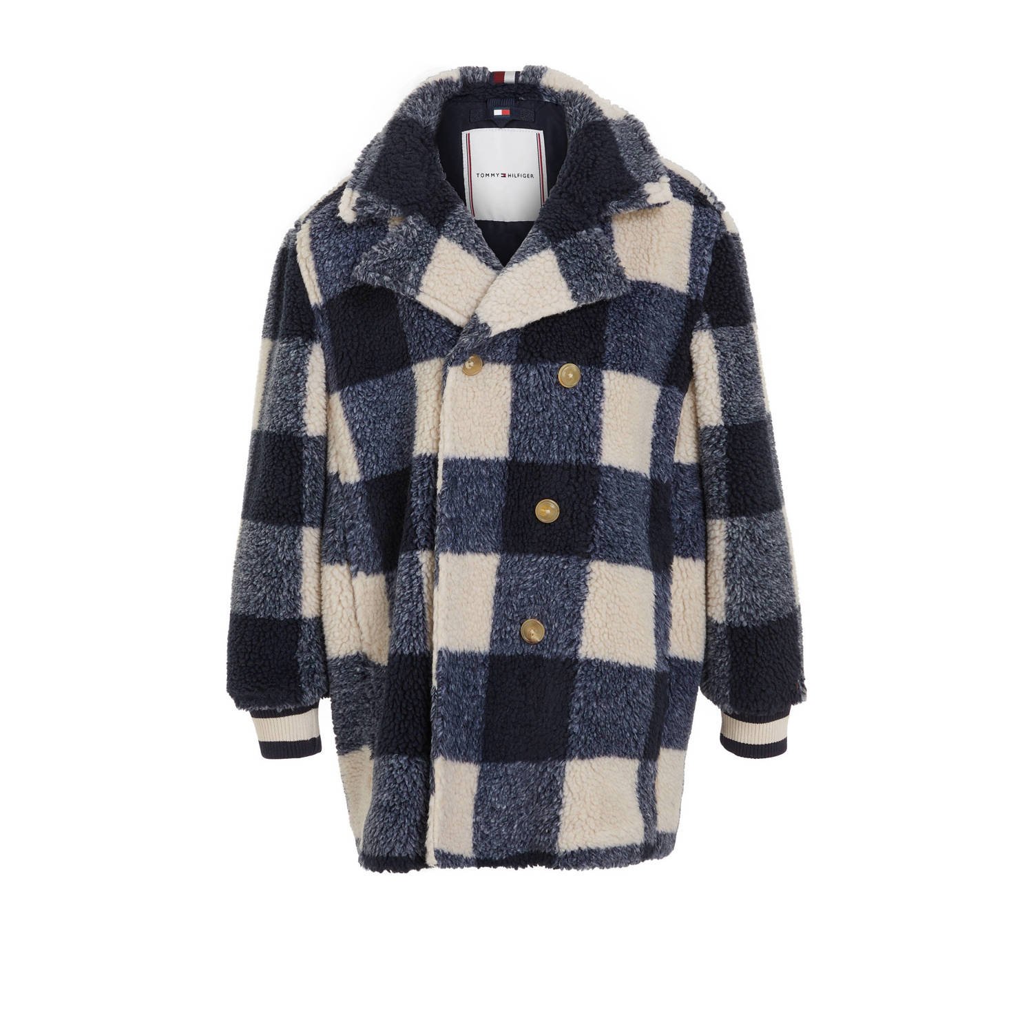 Tommy Hilfiger geruite teddy winterjas donkerblauw beige Ruit 116