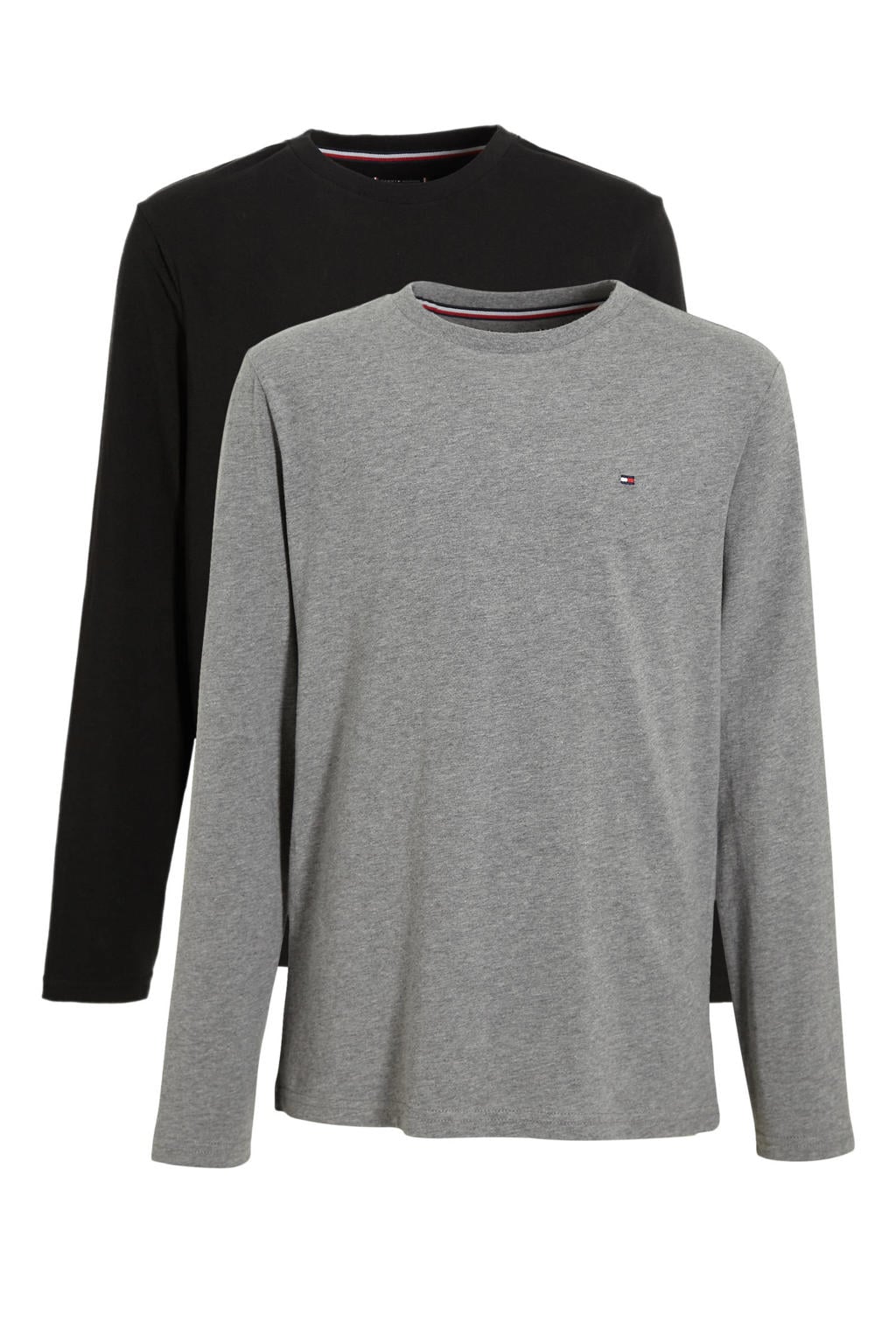 Grijs melange, grijs en zwarte jongens Tommy Hilfiger longsleeve van katoen met lange mouwen en ronde hals