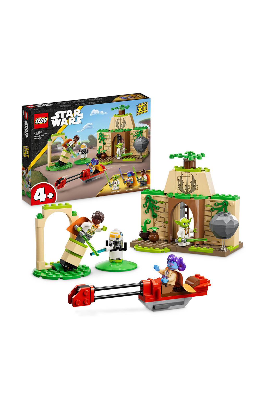 LEGO Star Wars Tenoo Jedi tempel Bouwbaar Yoda Speelgoed met Lichtzwaarden en Speederbike 75358