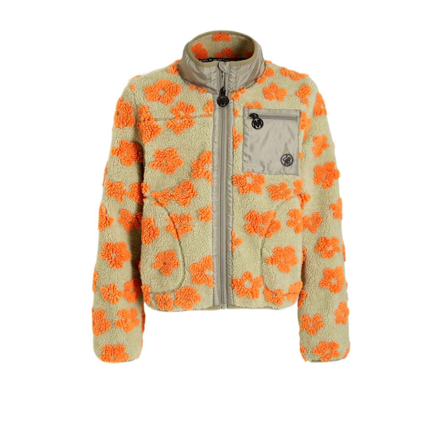 Me & My Monkey teddy tussenjas met bloemenprint lichtgroen oranje Meisjes Polyester Opstaande kraag 116