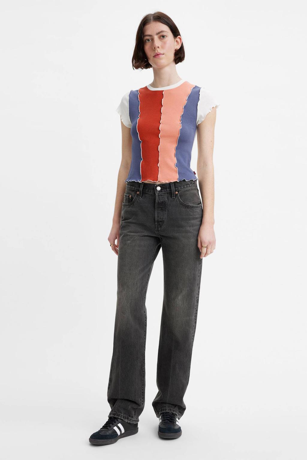 Grey denim dames Levi's 90's stitch straight leg jeans van denim met knoopsluiting en effen