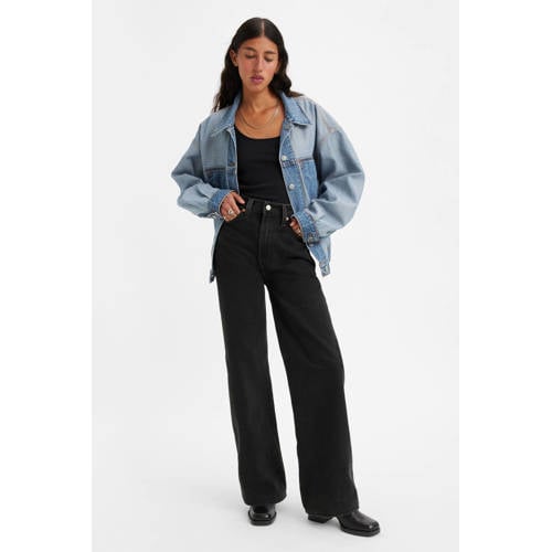 Levi's Ribcage high waist wide leg jeans black denim afbeelding