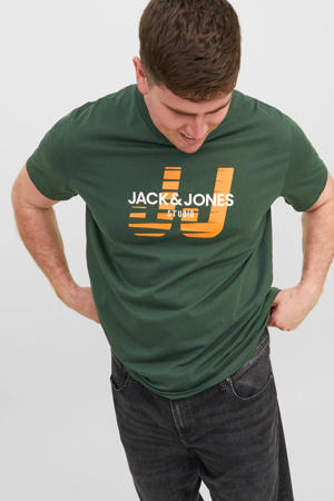 regular fit T-shirt JJHUNCHO Plus Size met printopdruk groen