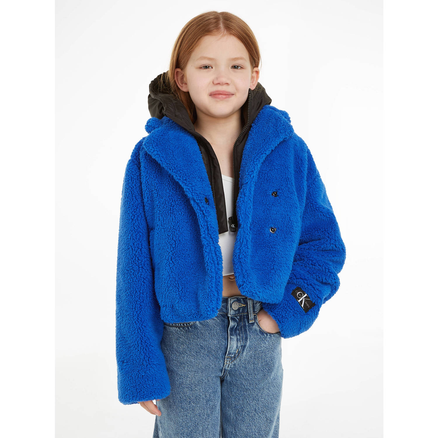 Calvin Klein teddy winterjas hardblauw zwart 152