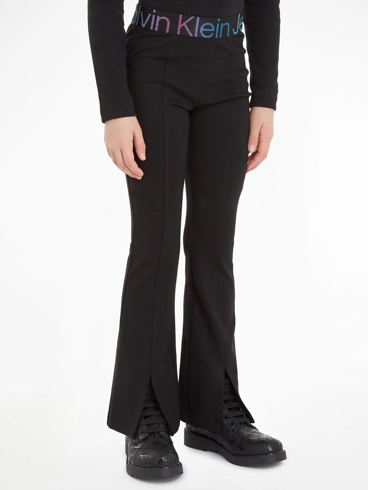 Verlichten Verward Slaapzaal Calvin Klein flared broek PUNTO met logo zwart | wehkamp