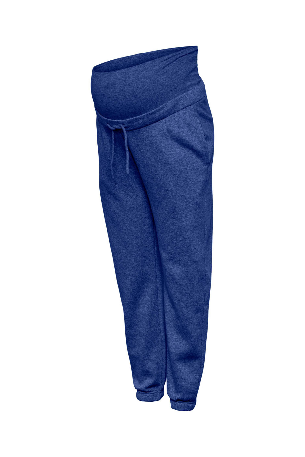 Blauwe dames PIECES Maternity high waist regular fit zwangerschapsjoggingbroek van sweat materiaal met elastische tailleband met koord en effen