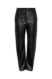 thumbnail: Zwarte dames YAS leren high waist straight fit broek met rits- en drukknoopsluiting en effen