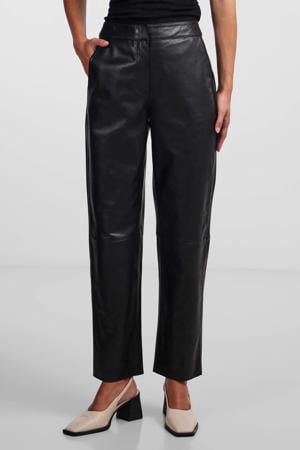leren high waist straight fit broek YASLINE zwart