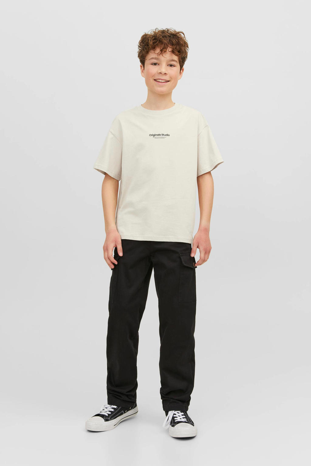 JACK & JONES JUNIOR T-shirt JORVESTERBRO met tekst beige