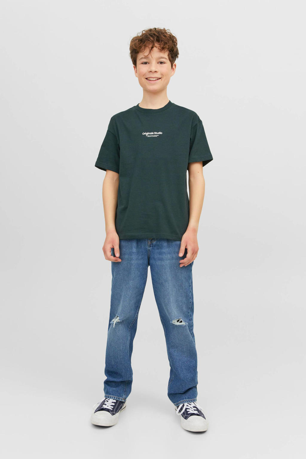 JACK & JONES JUNIOR T-shirt JORVESTERBRO met tekst donkergroen